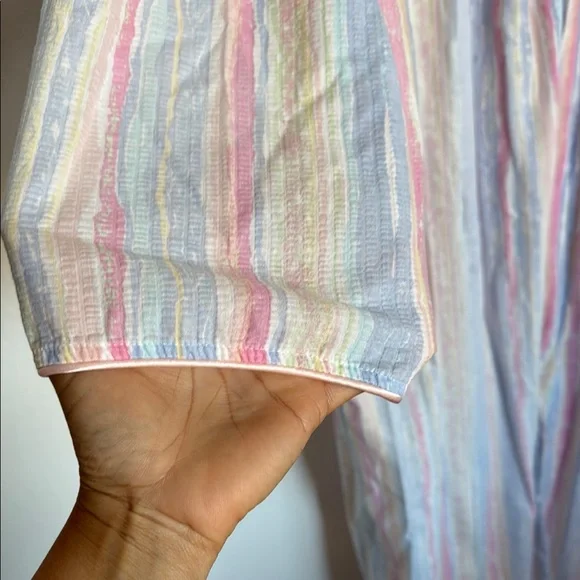 Pink and Blue Striped Pajama Set with V-Neck - Picture 4 of 11